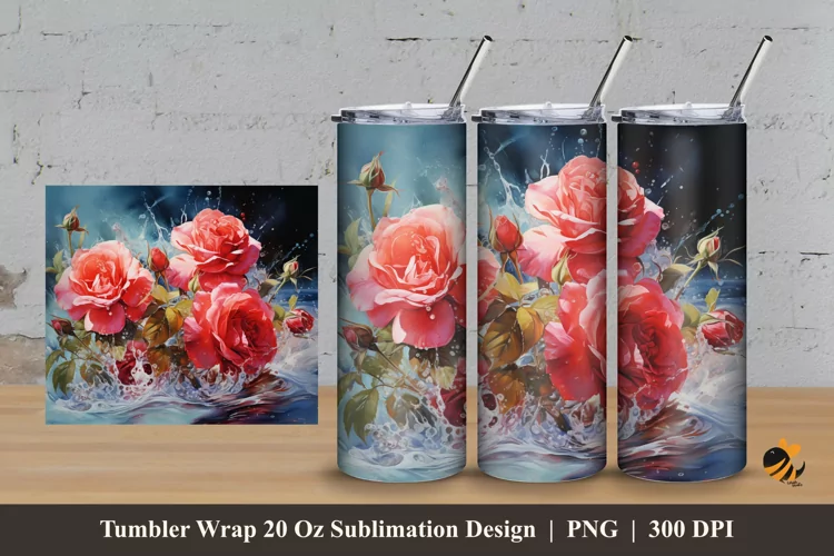 Blooming Rose Flowers Tumbler Wrap Sublimation Design 3
