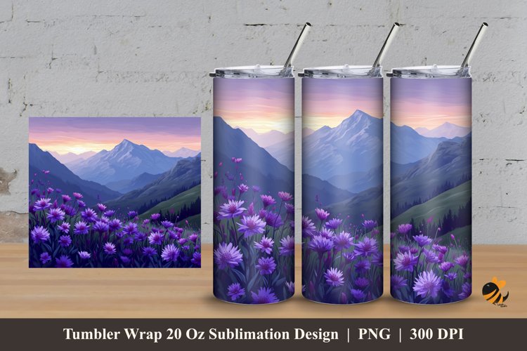 Mountain Garden Tumbler Wrap Sublimation Design 3 example image 1