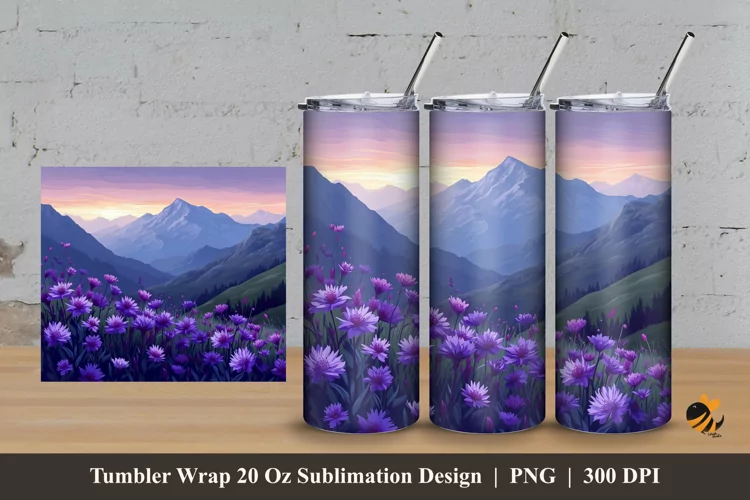Mountain Garden Tumbler Wrap Sublimation Design 3