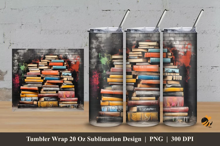 Stack Of Books Tumbler Wrap Sublimation Design 3