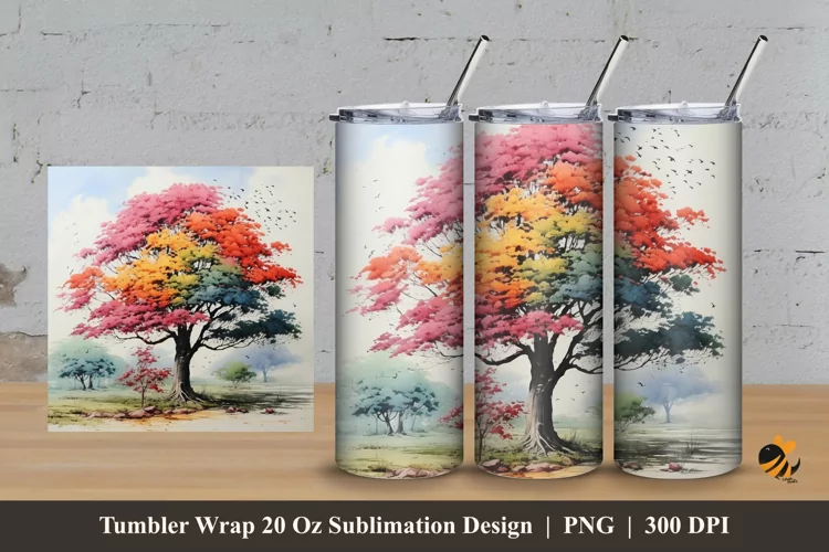 Lovely Tree Tumbler Wrap Sublimation Design 3
