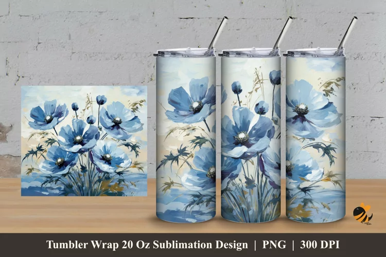 Painting Anemone Tumbler Wrap Sublimation Design 3