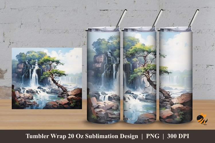 Big Waterfall Abstract Tumbler Wrap Sublimation Design 3
