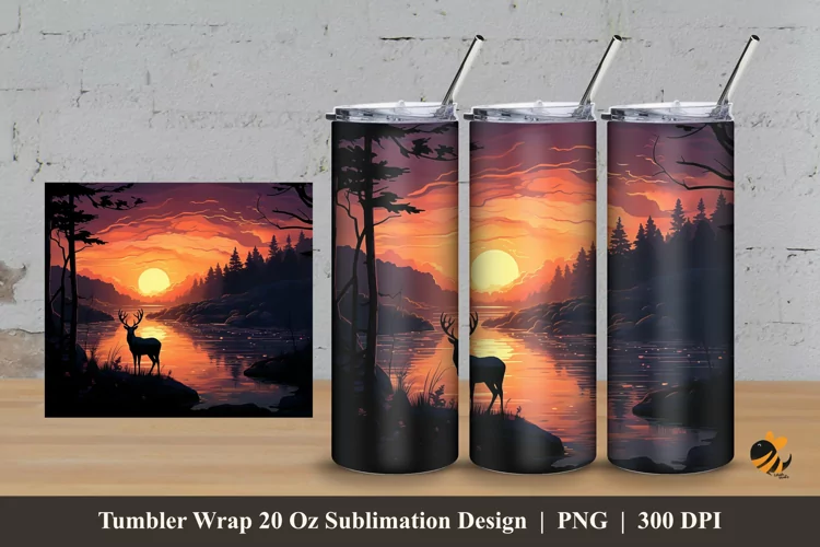 Wild Deer Tumbler Wrap Sublimation Design 3