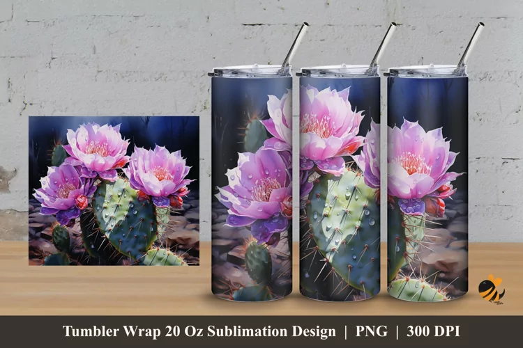 Ariocarpus Flower Tumbler Wrap Sublimation Design 3