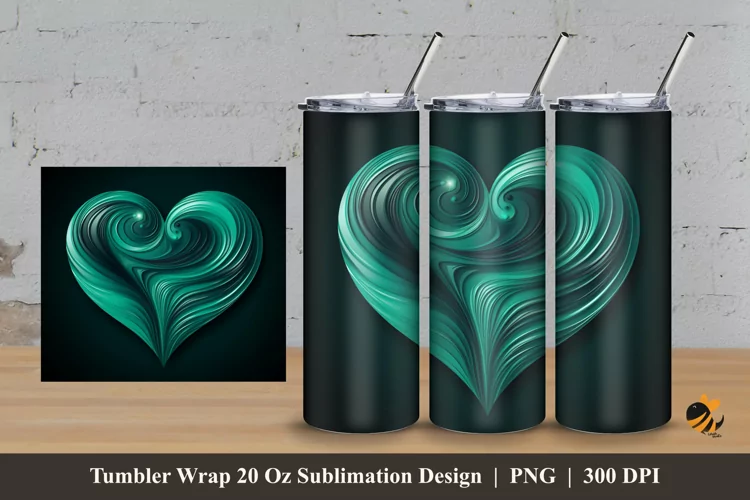 Green Teal Love Tumbler Wrap Sublimation Design 3