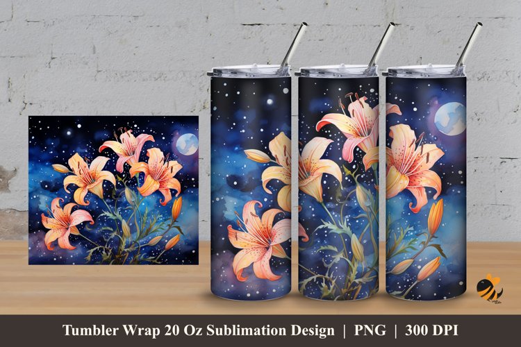 Wild Lily Tumbler Wrap Sublimation Design 3 example image 1