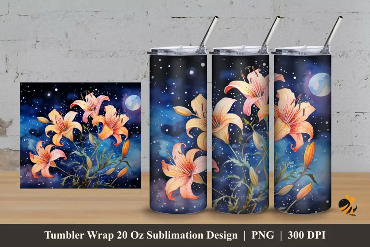 Wild Lily Tumbler Wrap Sublimation Design 3