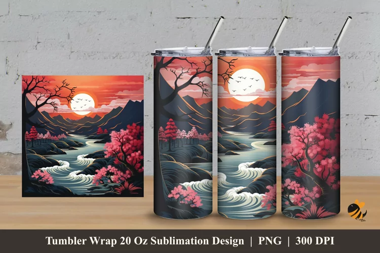 3d Sunset River Tumbler Wrap Sublimation Design 3