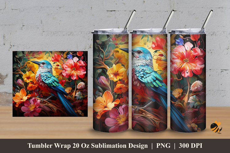 Bird Flower Tumbler Wrap Sublimation Design 3