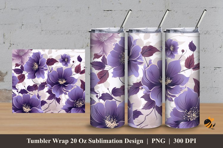 Eggplant Flower Tumbler Wrap Sublimation Design 3 example image 1