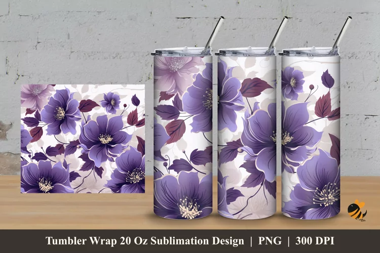 Eggplant Flower Tumbler Wrap Sublimation Design 3