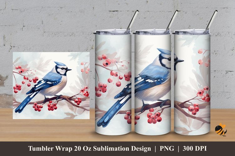 Winter Bird Tumbler Wrap Sublimation Design 3 example image 1