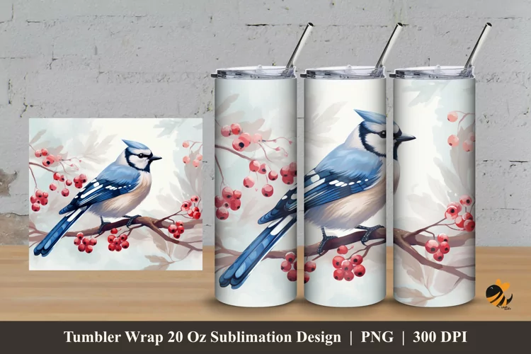 Winter Bird Tumbler Wrap Sublimation Design 3