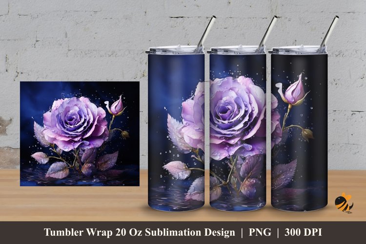 Realistic Purple Rose Tumbler Wrap Sublimation Design 3 example image 1