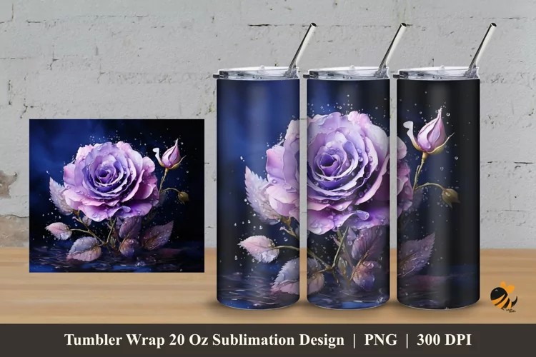 Realistic Purple Rose Tumbler Wrap Sublimation Design 3