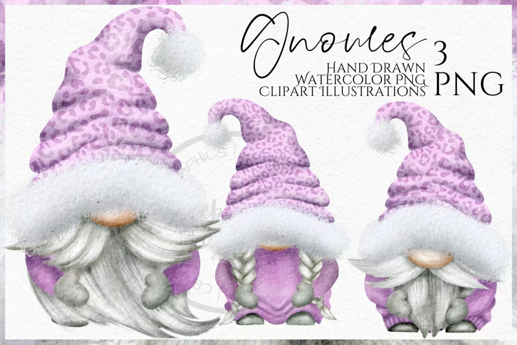 Pink Leopard Print Christmas Gnomes | Watercolor Clipart Png