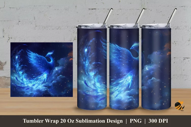 Blue Phoenix Tumbler Wrap Sublimation Design 3