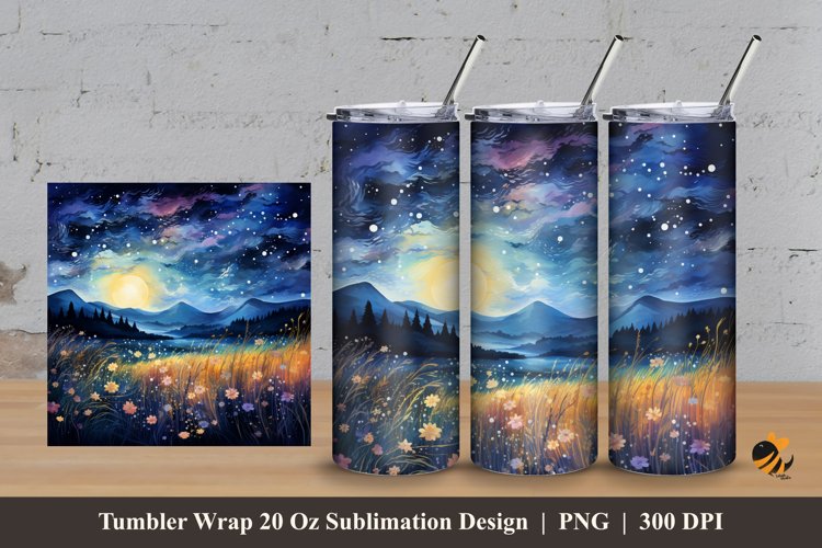 Grass at Night Tumbler Wrap Sublimation Design 3