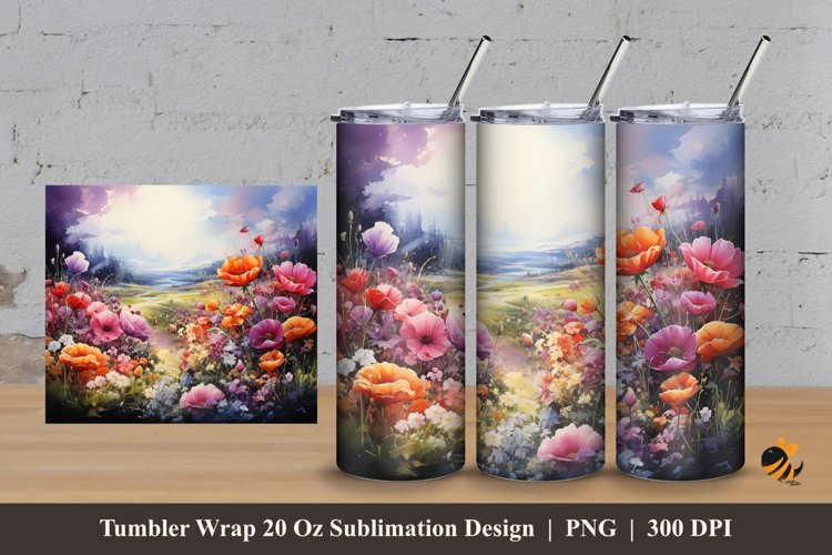 Colorful Garden Tumbler Wrap Sublimation Design 3 example image 1