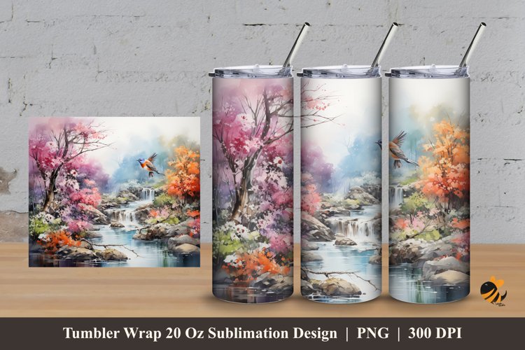 Bird Nature Tumbler Wrap Sublimation Design 3 example image 1