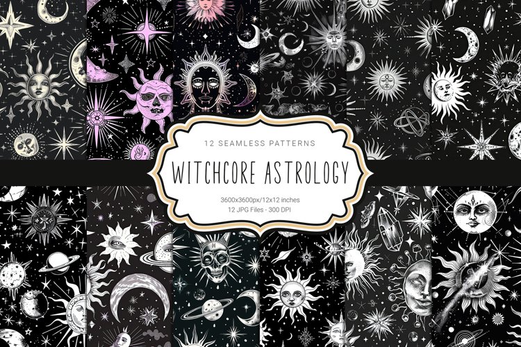 Witchcore Astrology Seamless Patterns example image 1