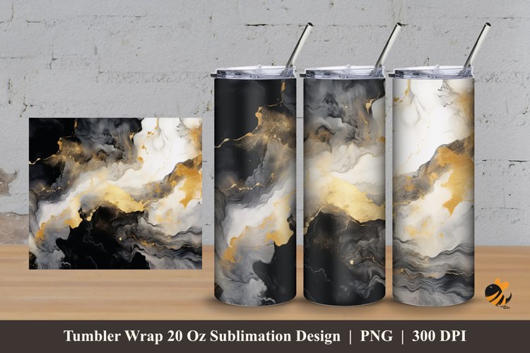 Black Golden Marble Tumbler Wrap Sublimation Design 3