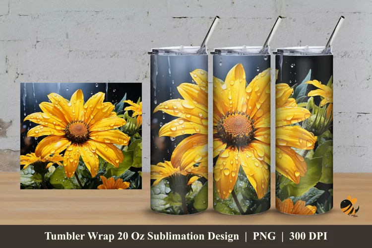 Sunflower Charm Tumbler Wrap Sublimation Design 3