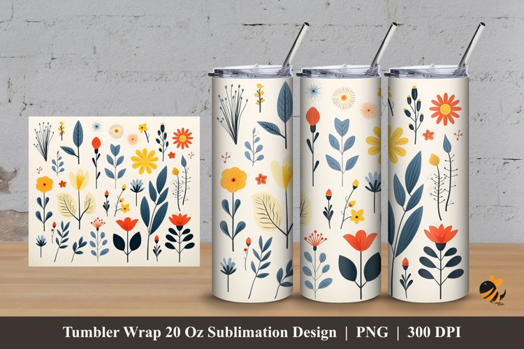 Retro Flowers Tumbler Wrap Sublimation Design 3