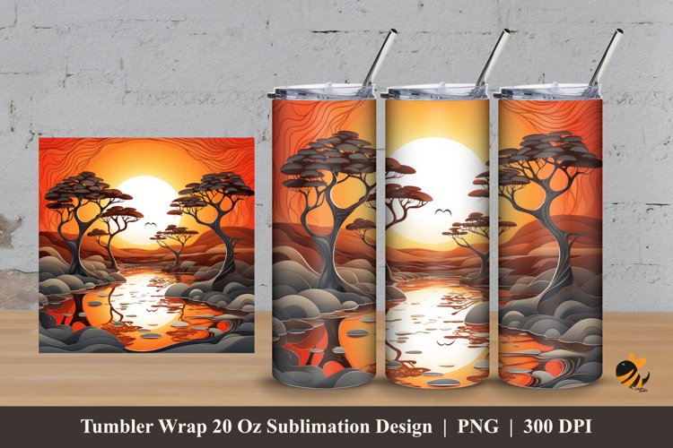 3D Socotra Sunset Tumbler Wrap Sublimation Design 3