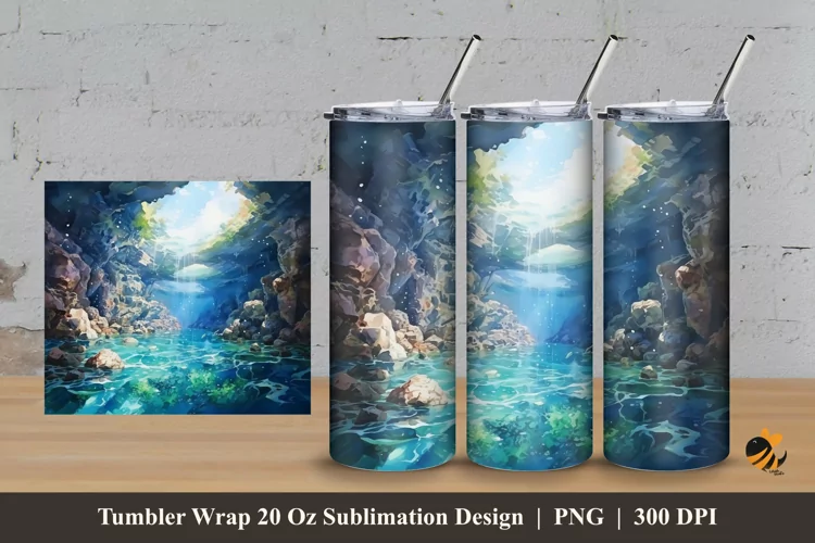 Blue Ocean Tumbler Wrap Sublimation Design 3