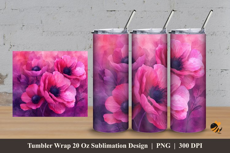 Painting Anemone Tumbler Wrap Sublimation Design 3 example image 1