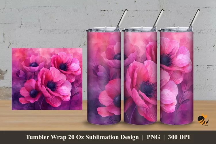 Painting Anemone Tumbler Wrap Sublimation Design 3