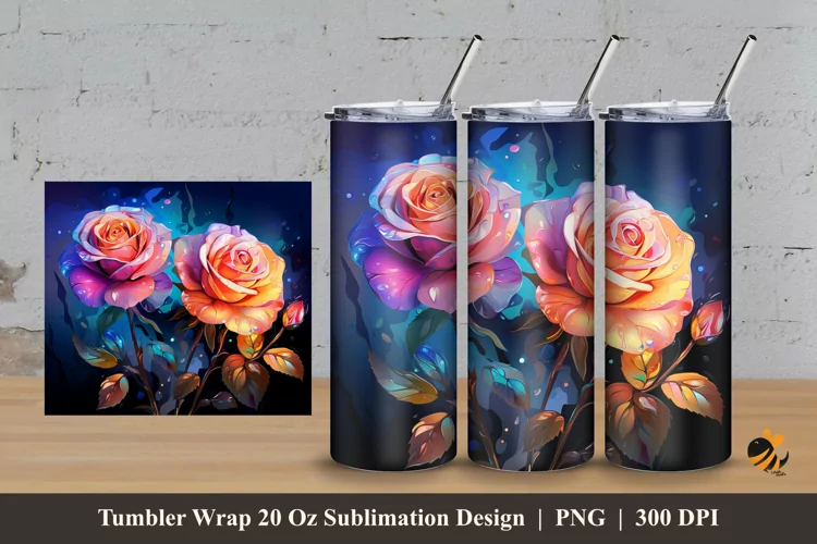 Radiant Roses Tumbler Wrap Sublimation Design 3