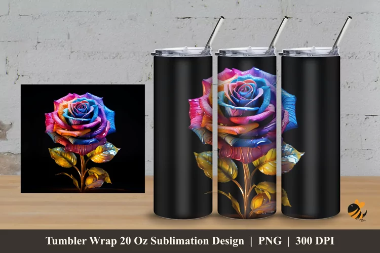 Rose Colorful Tumbler Wrap Sublimation Design 3
