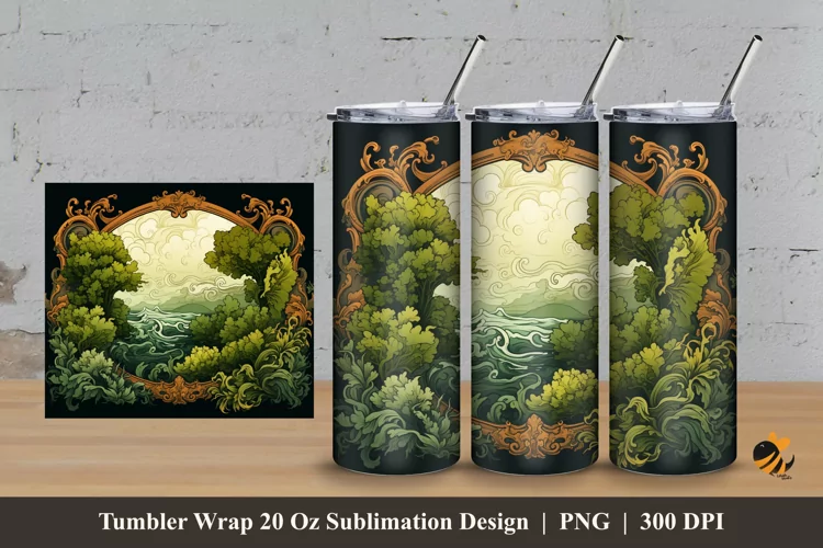 Retro Moss Tumbler Wrap Sublimation Design 3