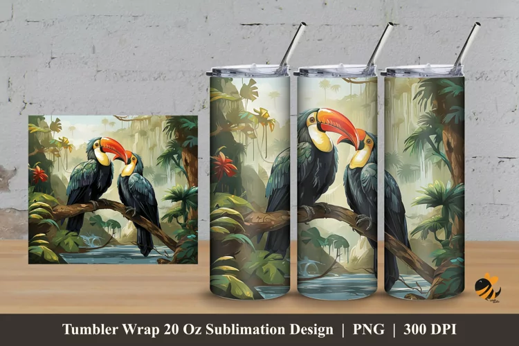 Wild Toucans Tumbler Wrap Sublimation Design 3