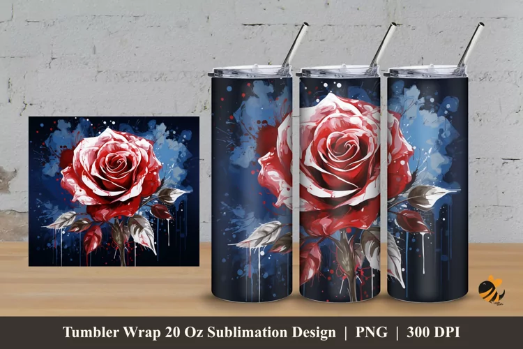 Rare Rose Tumbler Wrap Sublimation Design 3