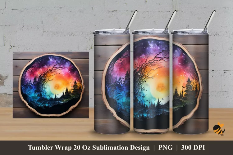 Painting At Wooden Slice Tumbler Wrap Sublimation Design 3