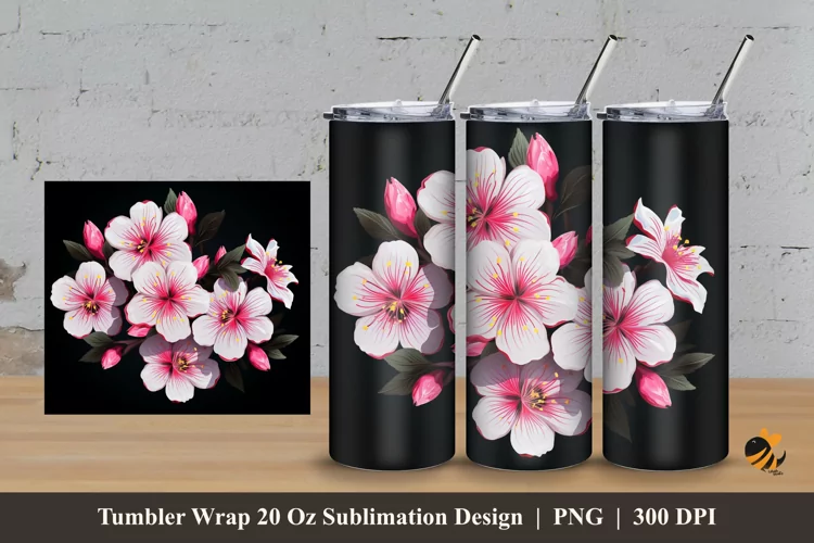Blossom Flower Tumbler Wrap Sublimation Design 3