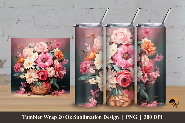 Basket Flower Tumbler Wrap Sublimation Design 3