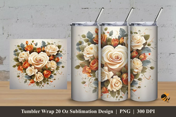 Love Flower Tumbler Wrap Sublimation Design 3