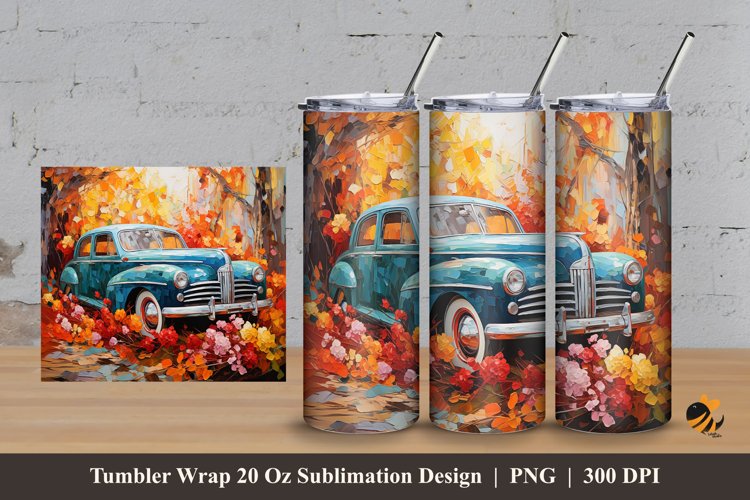 Car Flowers Tumbler Wrap Sublimation Design 3