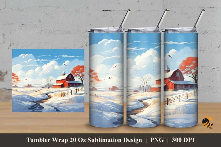 Peaceful Winter Tumbler Wrap Sublimation Design 3