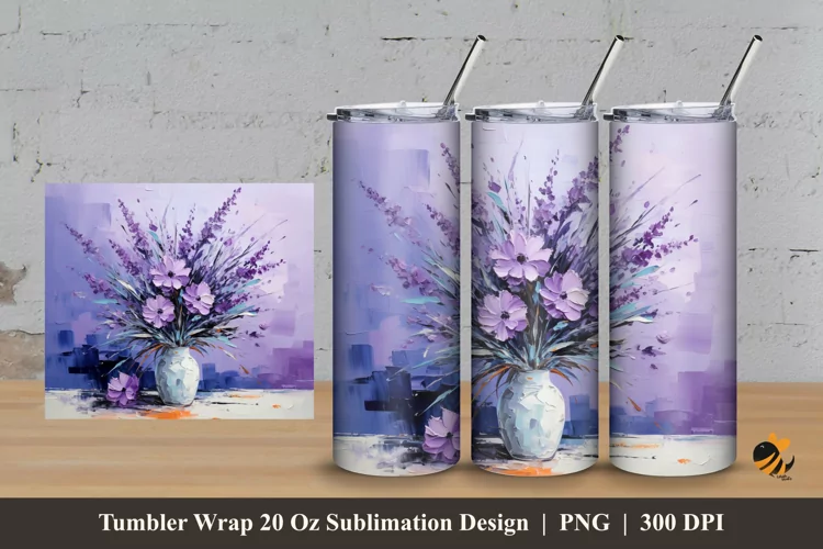 Painting Lavender flower Tumbler Wrap Sublimation Design 3