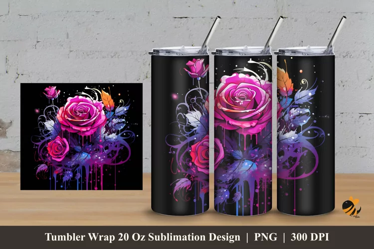 Pretty Rose Tumbler Wrap Sublimation Design 3