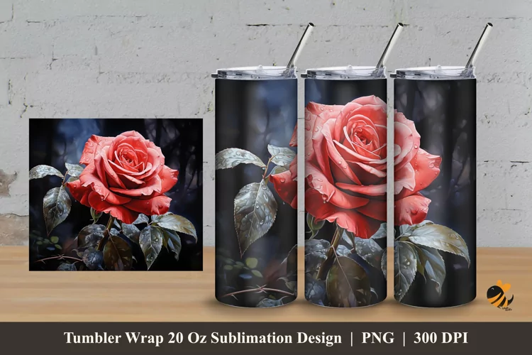Forest Rose Tumbler Wrap Sublimation Design 3