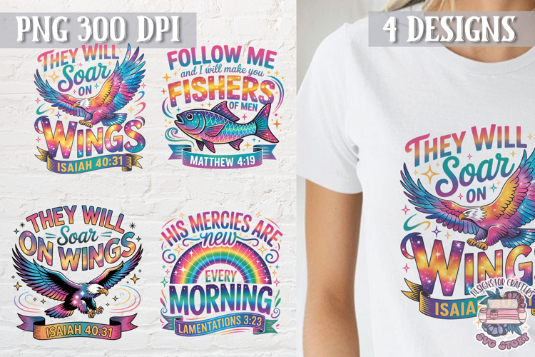 Bible Quote Colorful Clipart PNG Sublimation 4 Designs