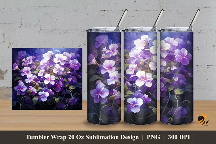 Glowing Flowers Tumbler Wrap Sublimation Design 3