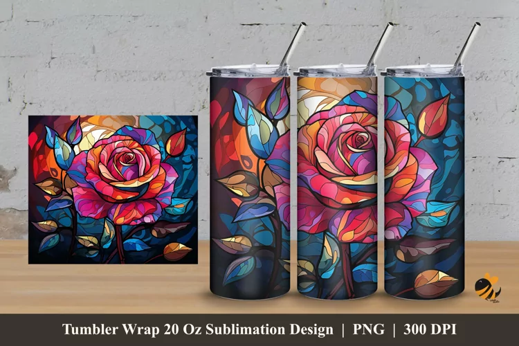 3D Art Rose Tumbler Wrap Sublimation Design 3